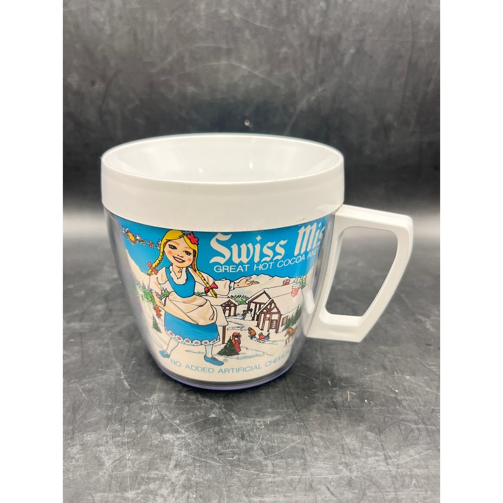 Vtg Swiss Miss Hot Cocoa Thermo-Serv Insulated Plastic Mug West Bend USA 3.25 in